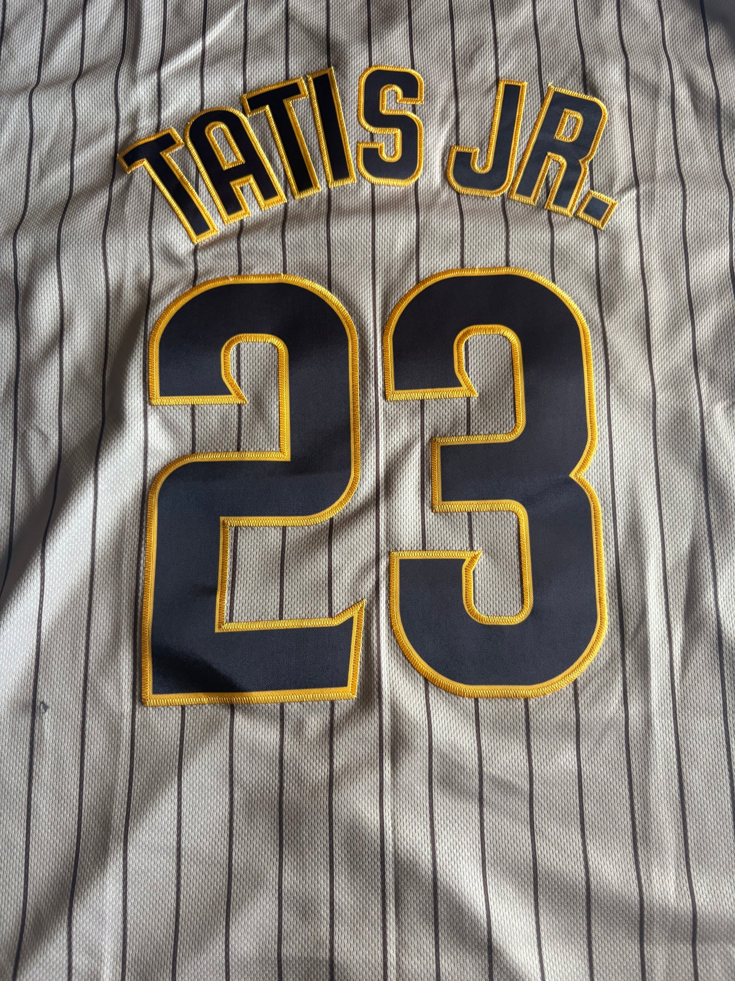 San Diego Padres MLB Baseball Shirt Large Brown Pinstripe Tatis Jr 23