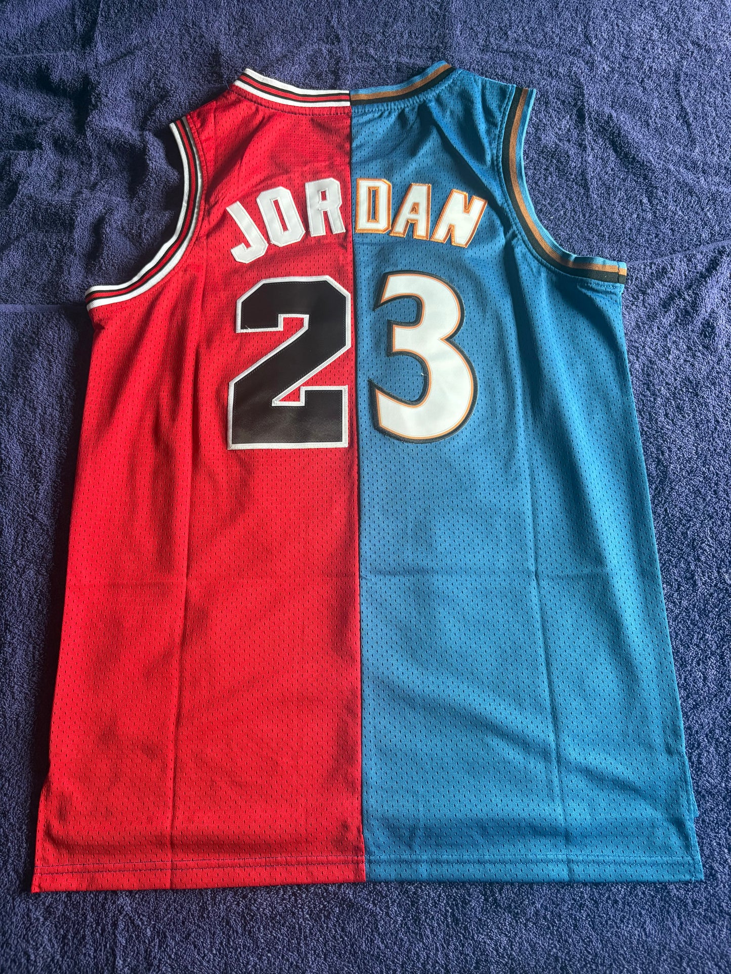 Retro 1/2& 1/2 Chicago Bulls Washington Wizards Jordan Basketball Vest Large White, Blue, Black & Red 23