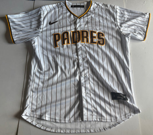 San Diego Padres MLB Baseball Shirt Large White Pinstripe Tatis Jr 23