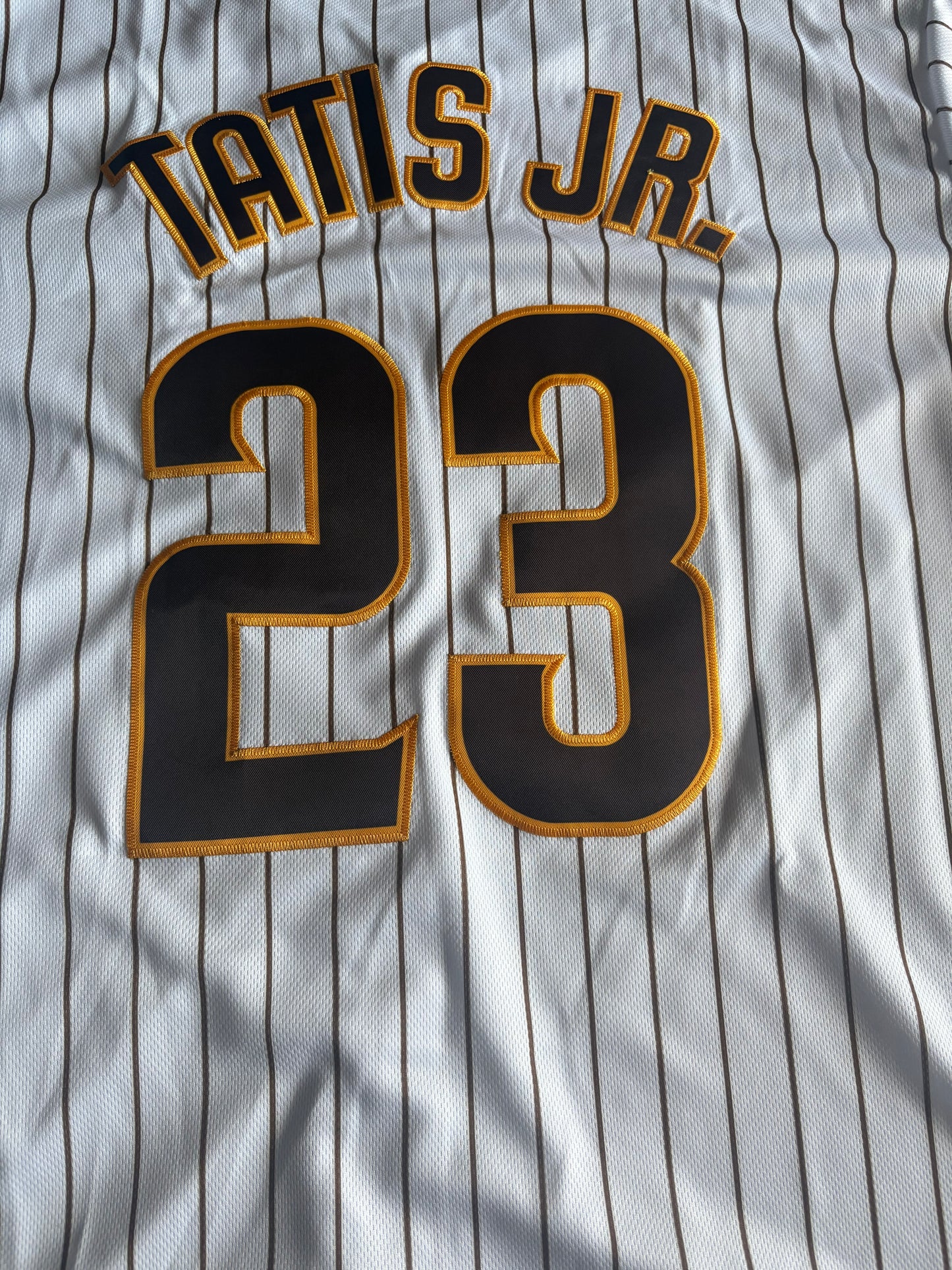San Diego Padres MLB Baseball Shirt Large White Pinstripe Tatis Jr 23