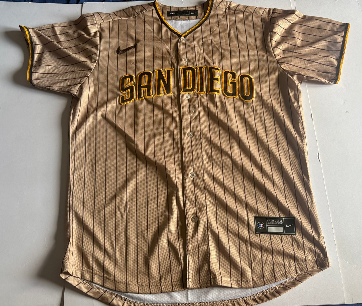 San Diego Padres MLB Baseball Shirt Large Brown Pinstripe Tatis Jr 23