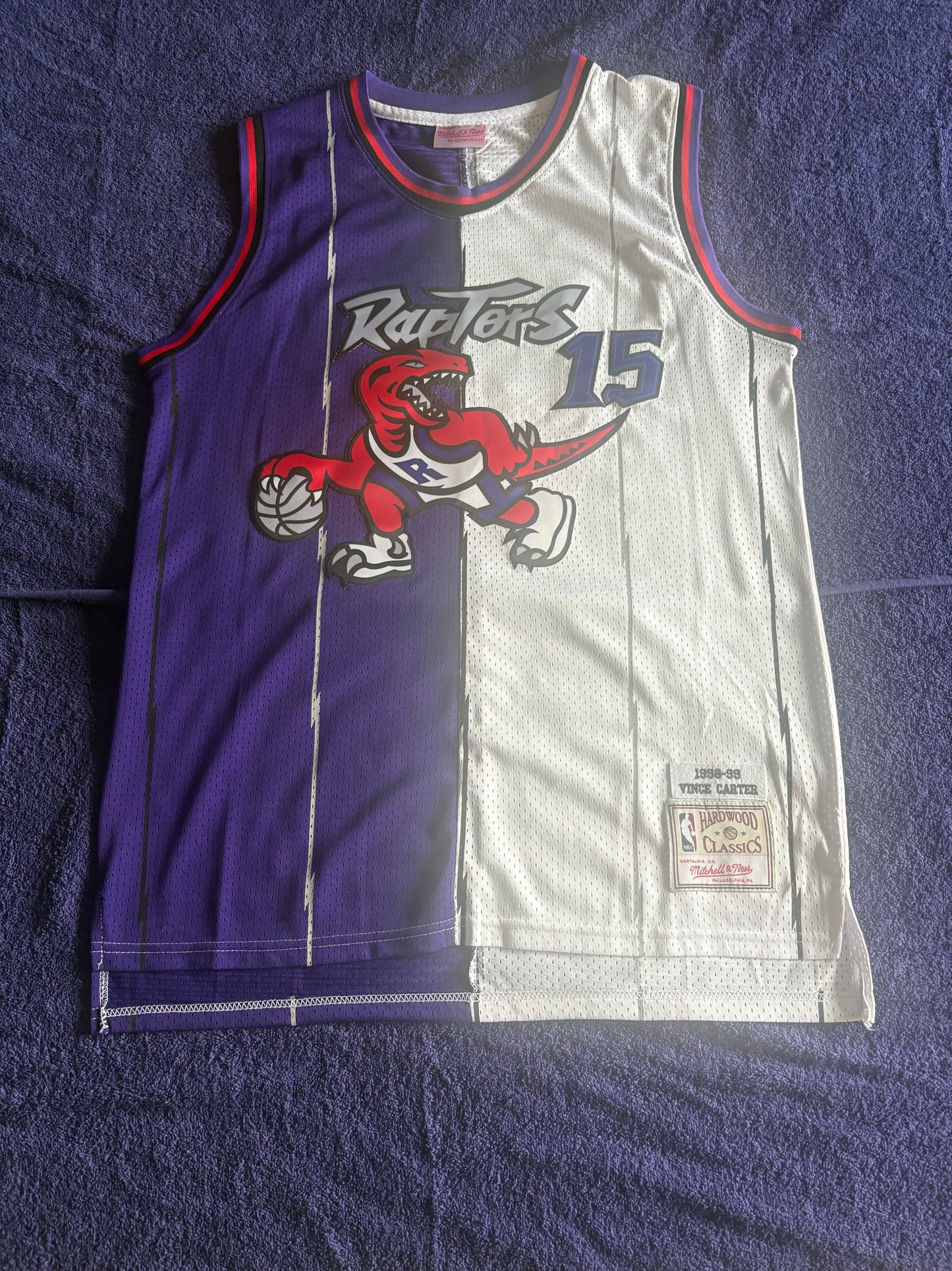 Toronto Raptors M&N NBA 1/2 & 1/2 HardWood Classics Basketball Vest Large Carter 15