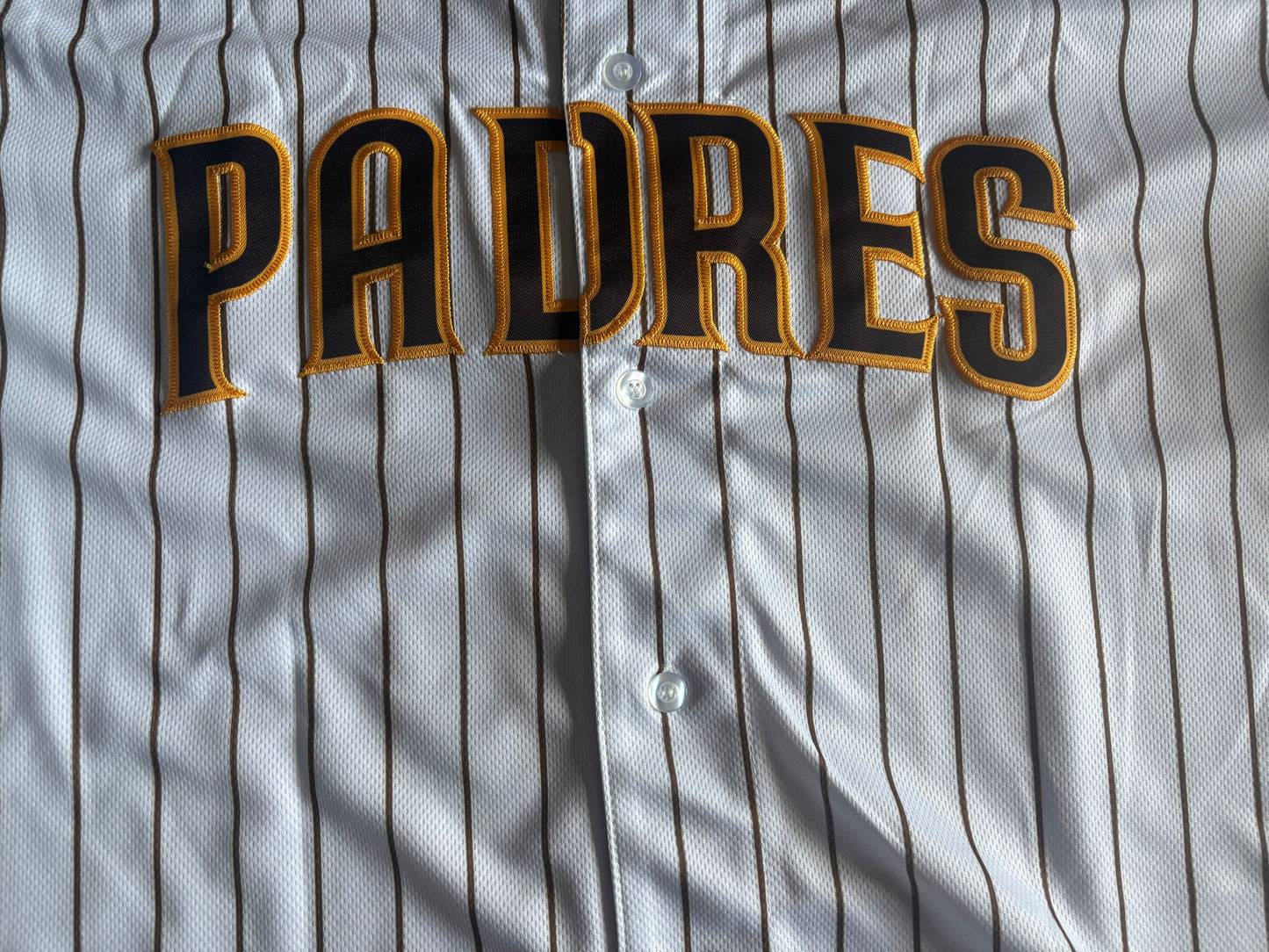 San Diego Padres MLB Baseball Shirt Large White Pinstripe Machado 13