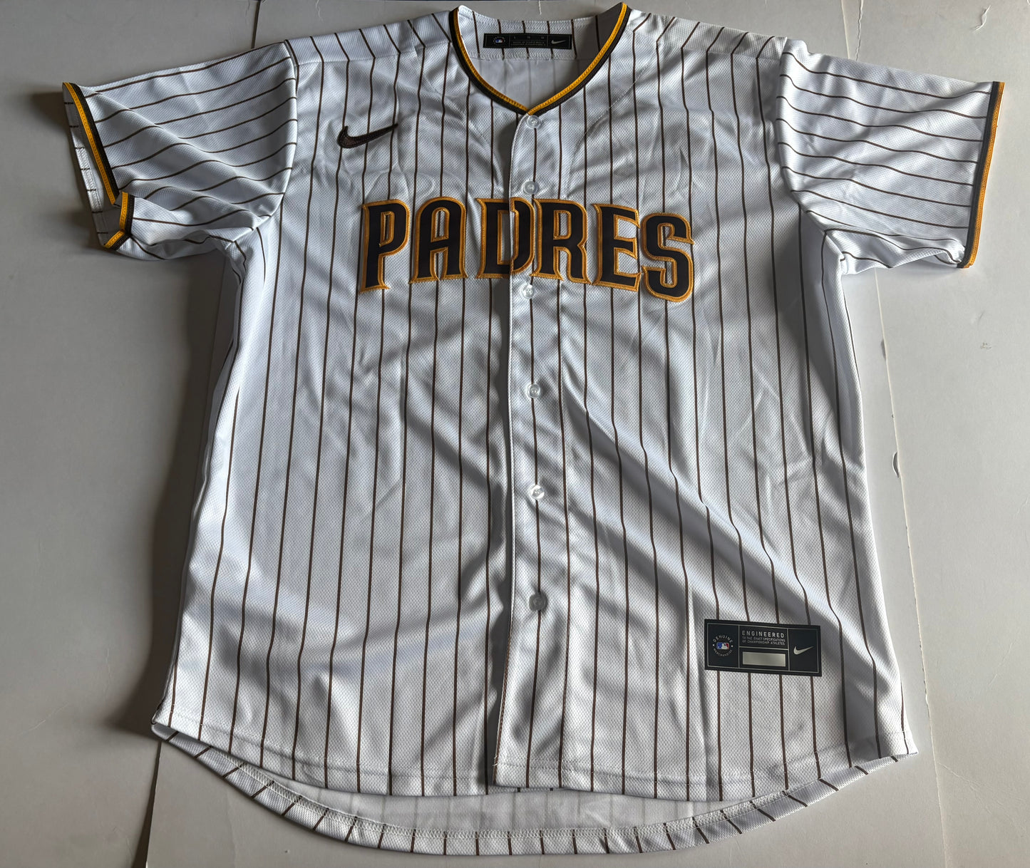 San Diego Padres MLB Baseball Shirt Large White Pinstripe Machado 13