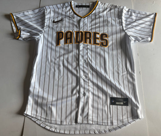 San Diego Padres MLB Baseball Shirt Large White Pinstripe Machado 13