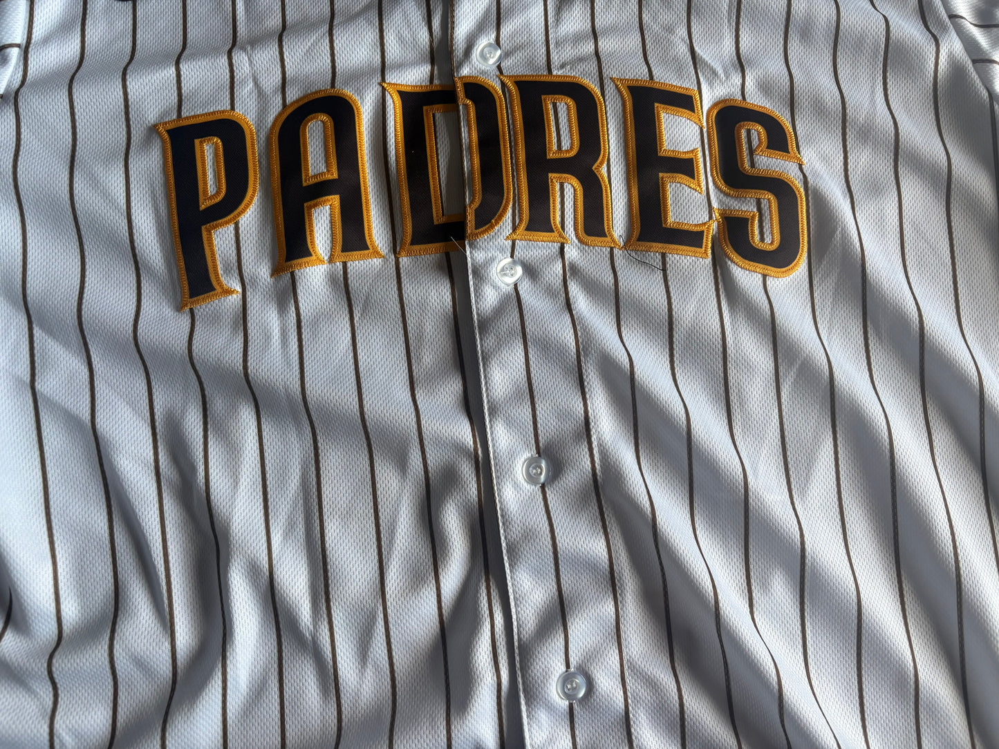 San Diego Padres MLB Baseball Shirt Large White Pinstripe Tatis Jr 23