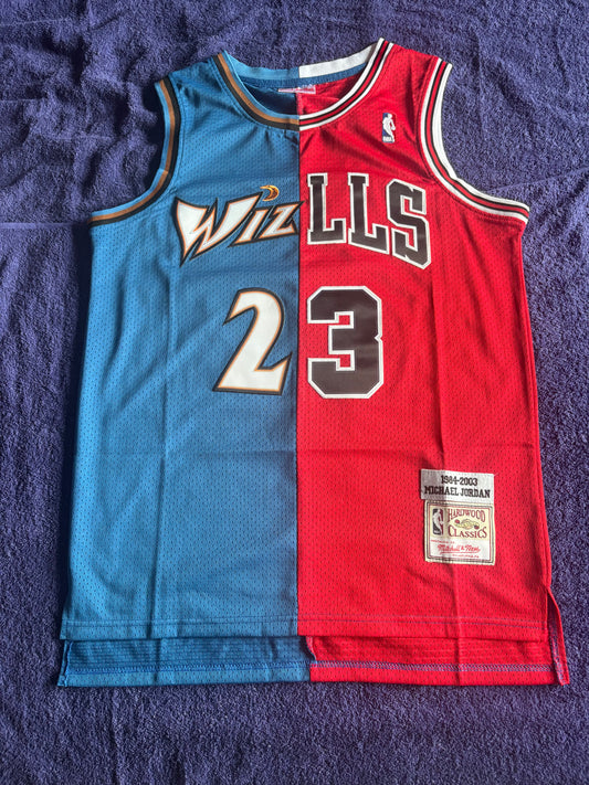 Retro 1/2& 1/2 Chicago Bulls Washington Wizards Jordan Basketball Vest Large White, Blue, Black & Red 23