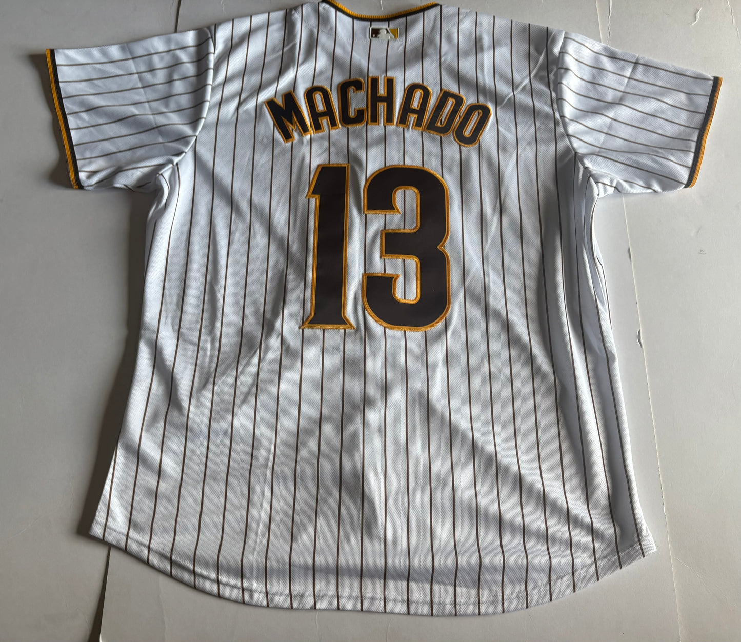 San Diego Padres MLB Baseball Shirt Large White Pinstripe Machado 13