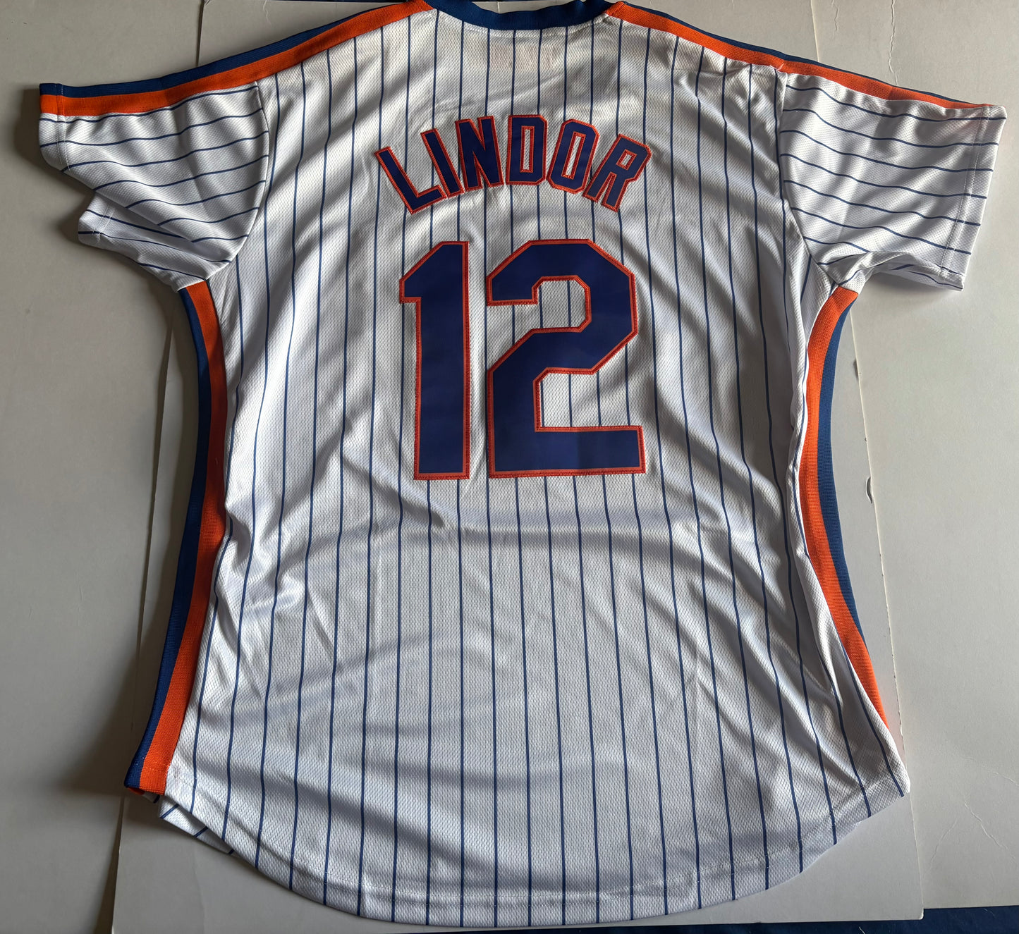 New York Mets MLB Baseball Shirt Large Lindor 12 White Pinstripe Cooperstown Collection
