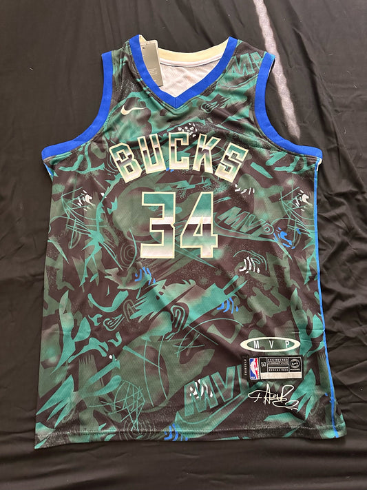 Retro Cloudy Milwaukee Bucks Antetokounmpo Basketball Vest Large Green