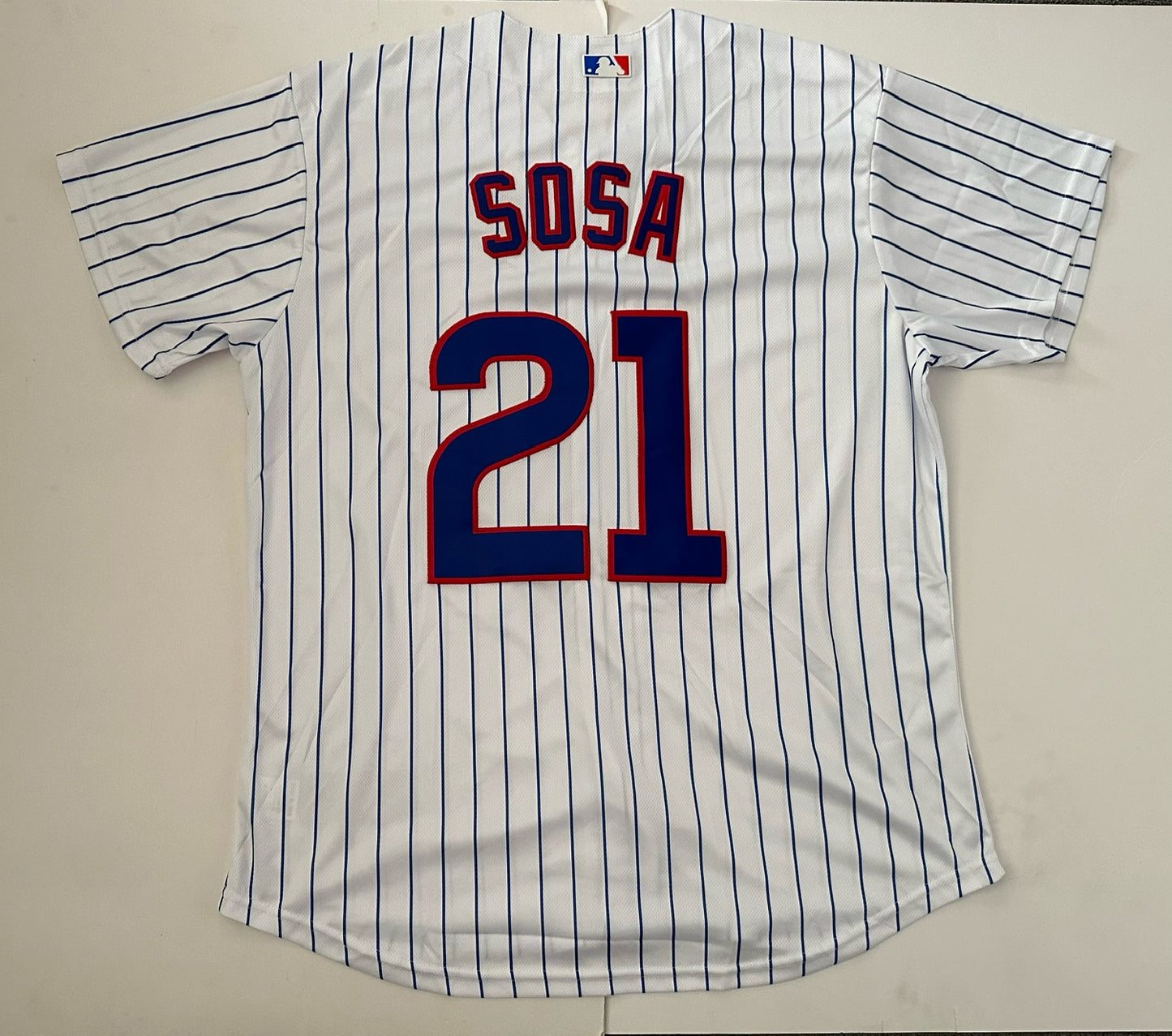 Chicago Cubs MLB Baseball Shirt Large Sosa 21 White Pinstripes