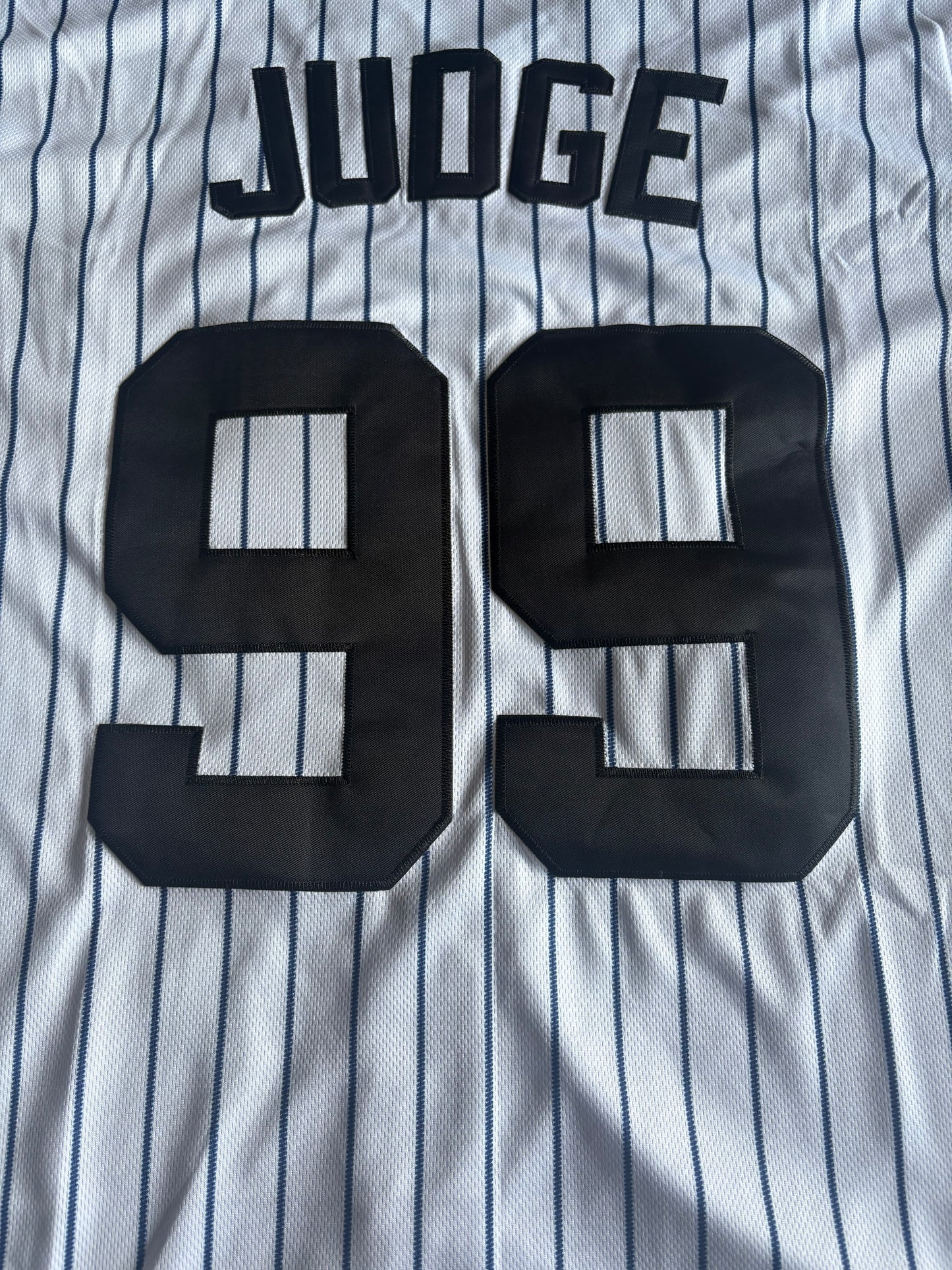 New York Yankees MLB Baseball Shirt Large White Pinstripe Judge 99
