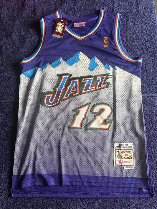 Utah Jazz M&N NBA HardWood Classics Basketball Vest Large Stockton 12