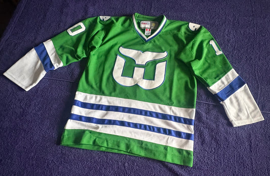 CCM Heroes of Hockey Hartford Whalers/Carolina Hurricanes NHL Shirt Size 50 Francis 10