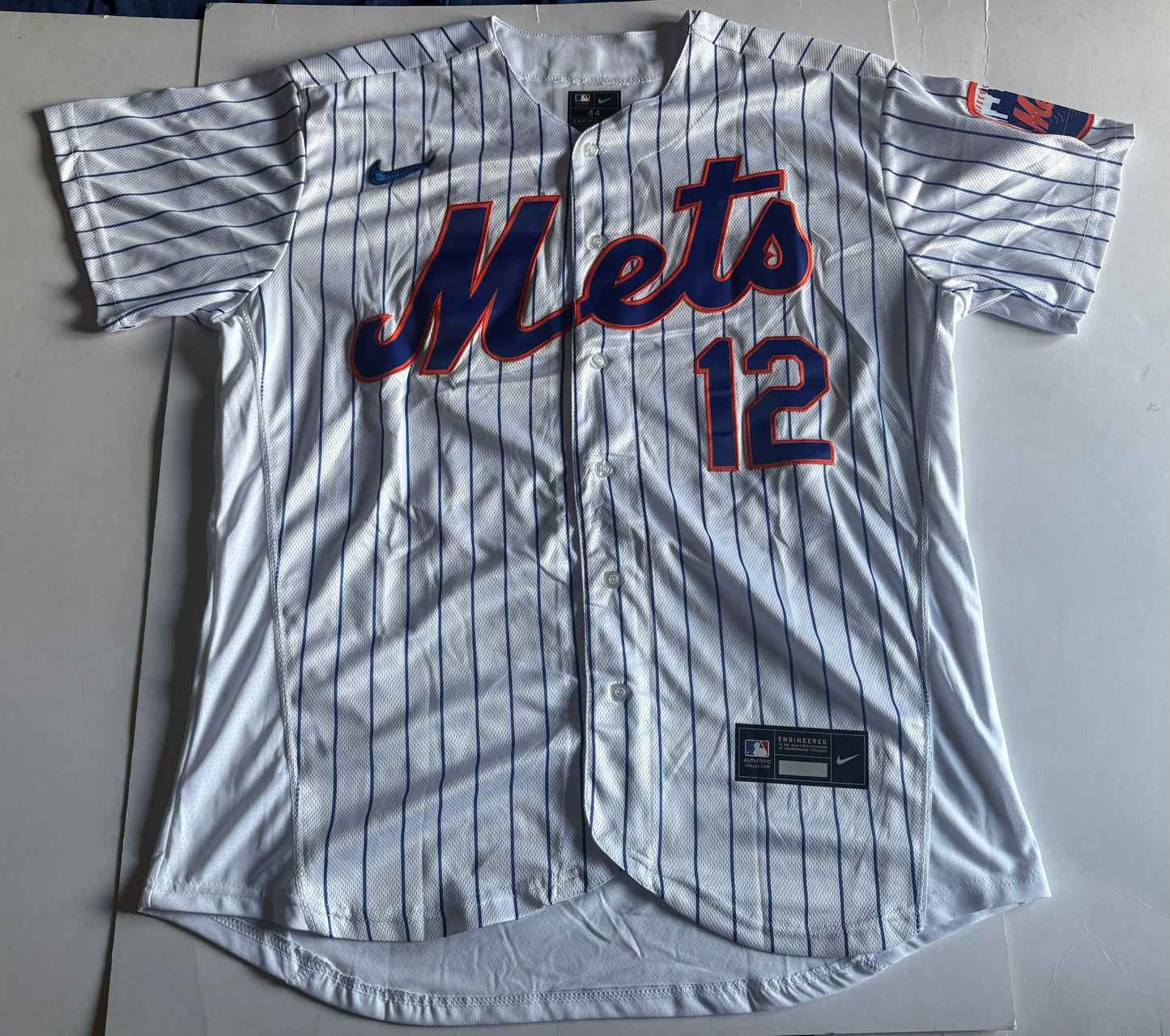 New York Mets MLB Baseball Shirt Large Lindor 12 White Pinstripe