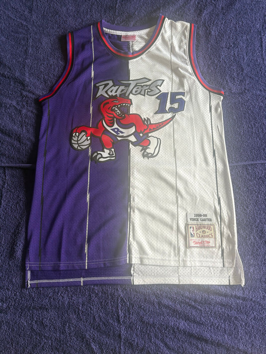 Toronto Raptors M&N NBA 1/2 & 1/2 HardWood Classics Basketball Vest Large Carter 15