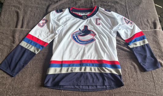 Vancouver Canucks NHL Shirt Blue Size Large Hughes Blue White C 43