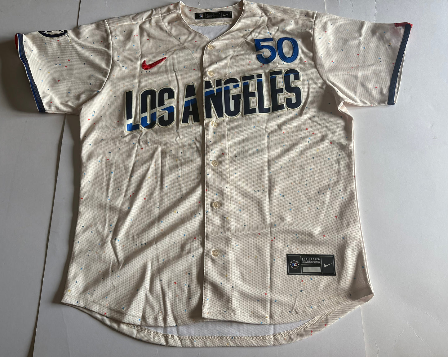 Los Angeles Dodgers Betts MLB Baseball Shirt 50 Cream Large