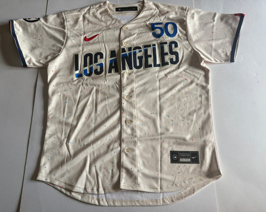 Los Angeles Dodgers Betts MLB Baseball Shirt 50 Cream Large