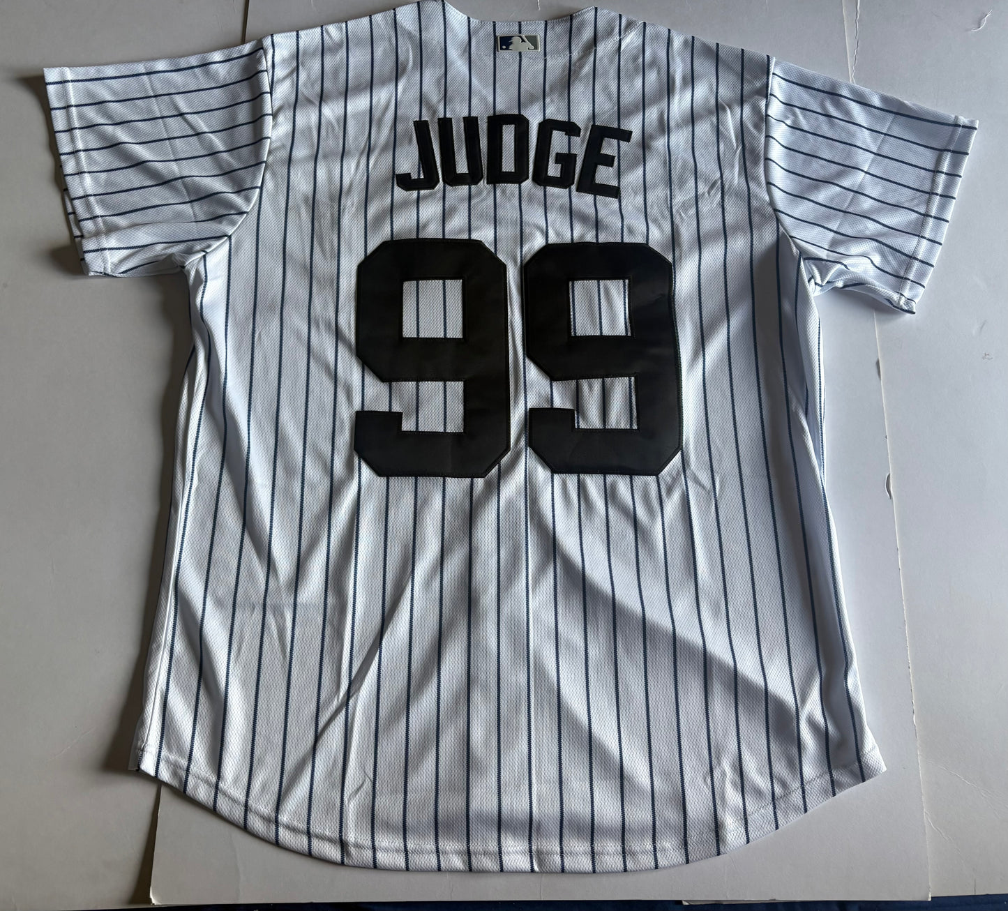 New York Yankees MLB Baseball Shirt Large White Pinstripe Judge 99