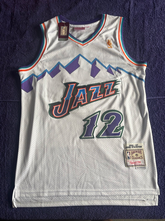 Utah Jazz M&N NBA HardWood Classics Basketball Vest Large Stockton 12