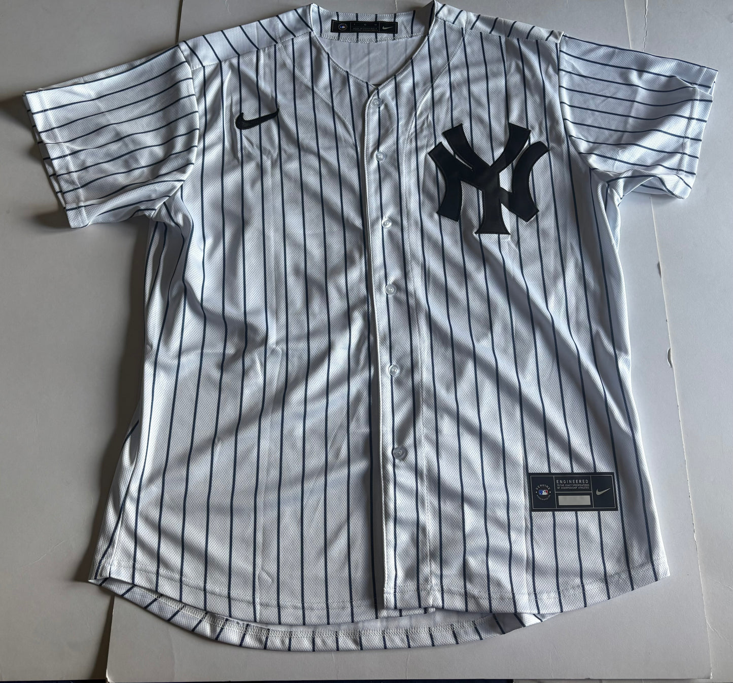 New York Yankees MLB Baseball Shirt Large White Pinstripe Judge 99