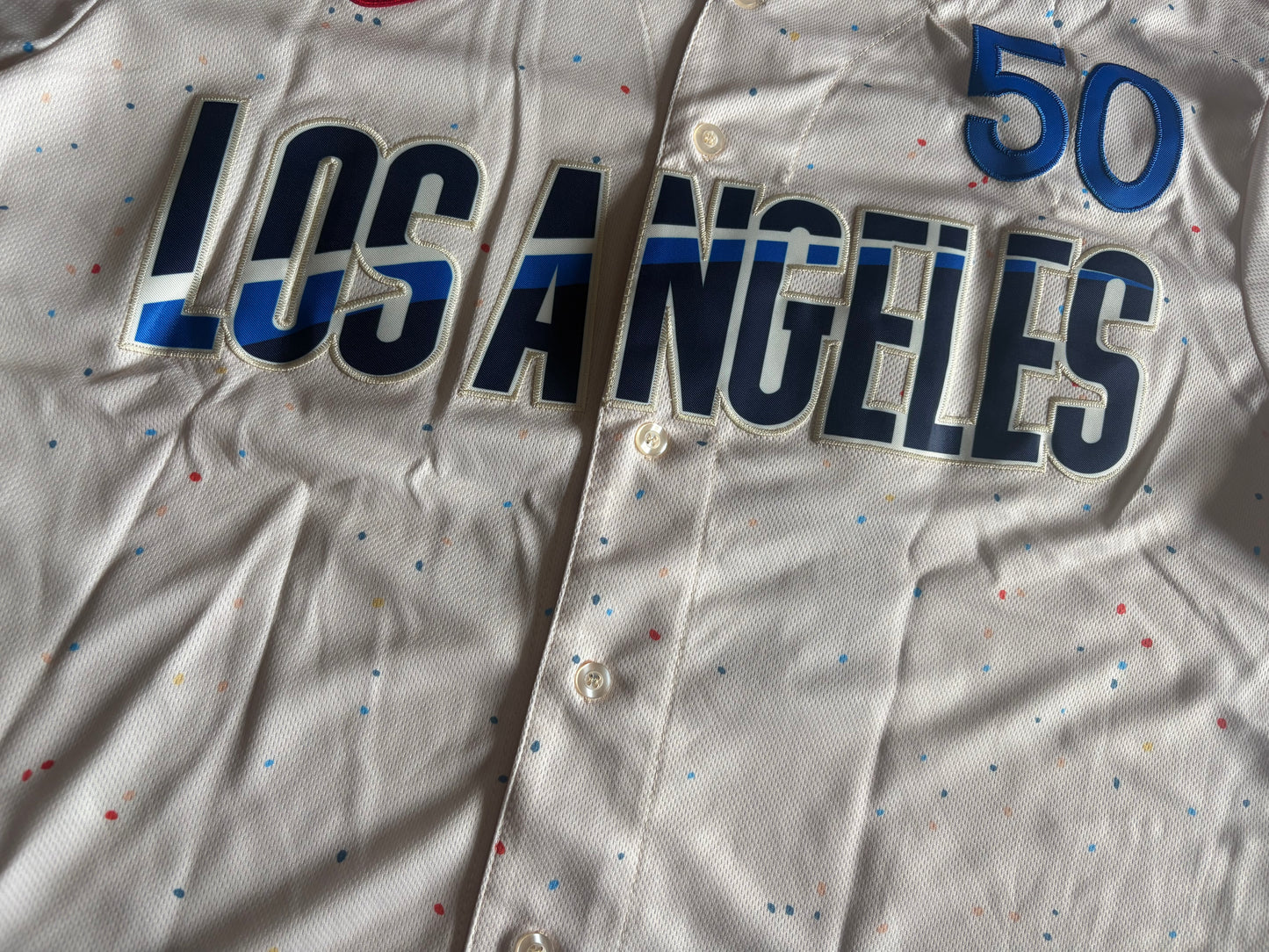 Los Angeles Dodgers Betts MLB Baseball Shirt 50 Cream Large