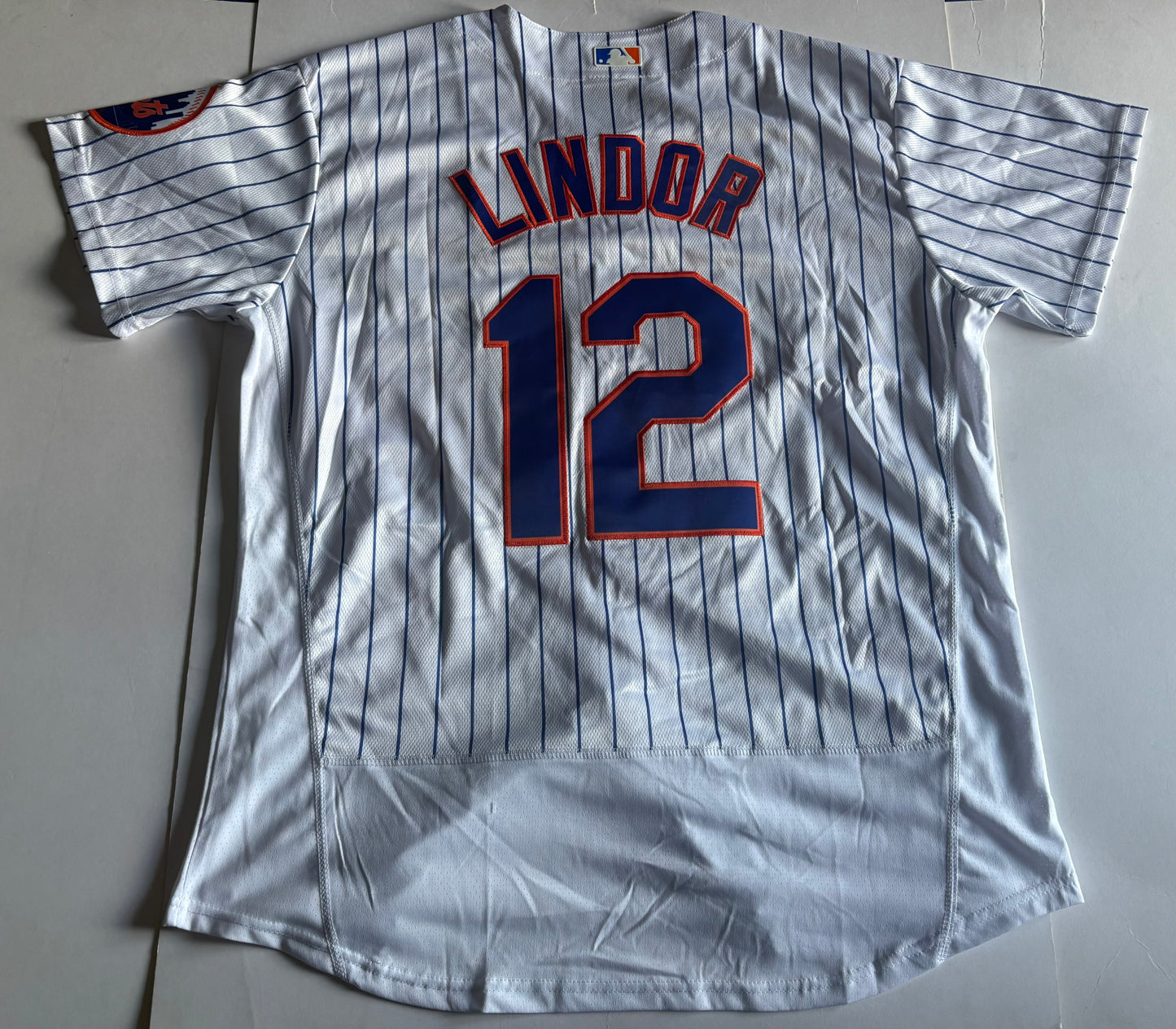 New York Mets MLB Baseball Shirt Large Lindor 12 White Pinstripe