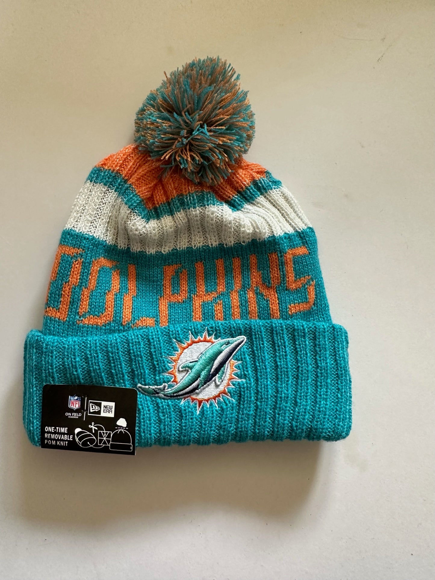 Miami Dolphins NFL Bobble Beanie Multi Colour With Tags on