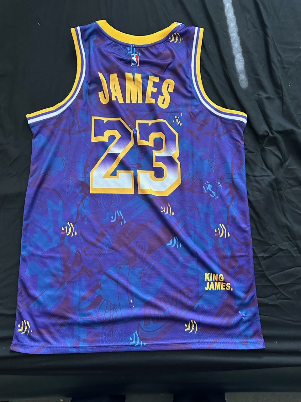 Retro Cloudy Los Angeles Lakers James Basketball Vest Large Purple