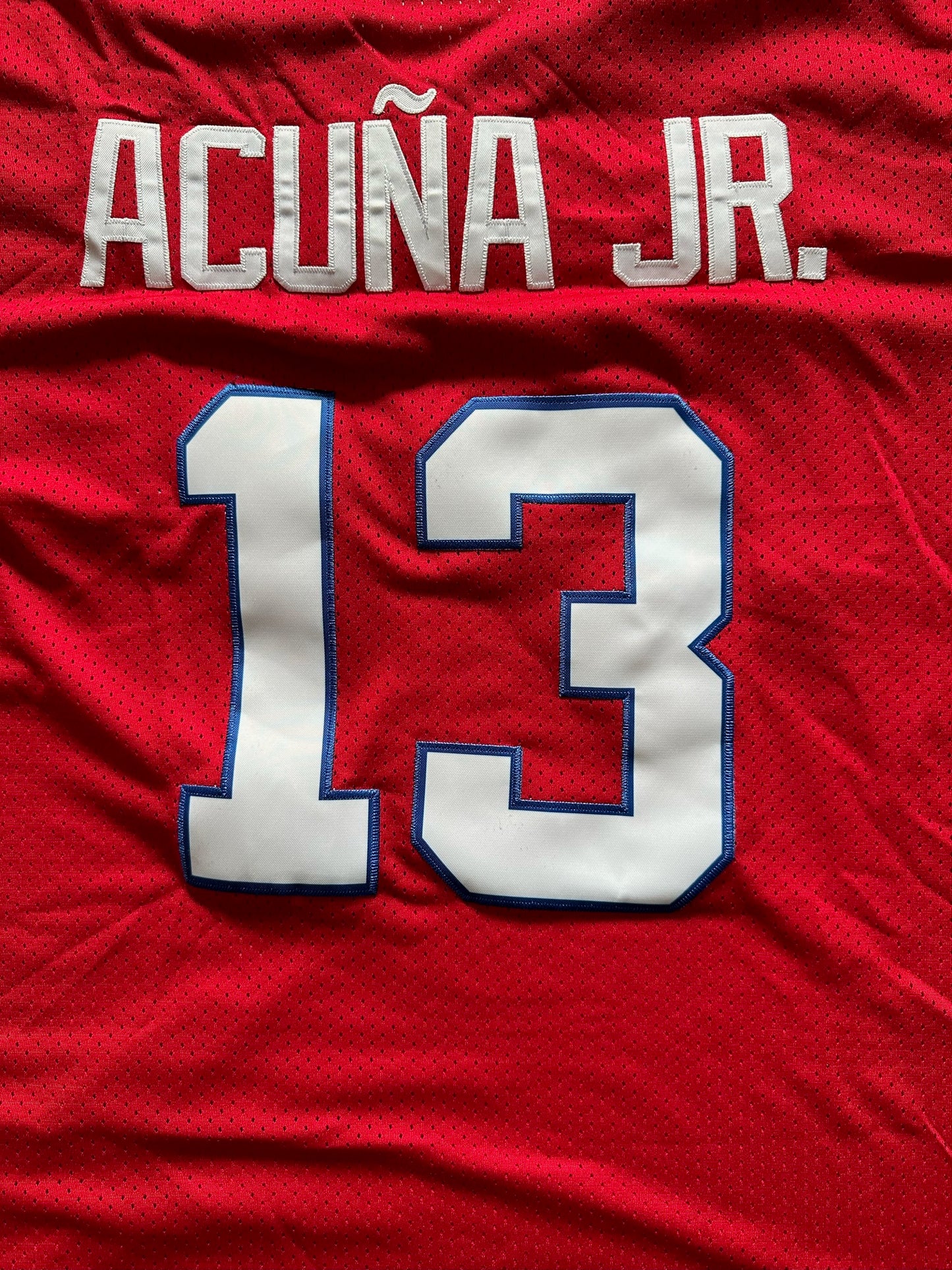 Atlanta Braves Retro MLB Baseball Shirt Large Acuna Jr 13 Red