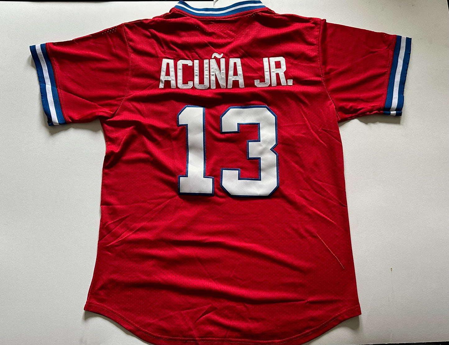 Atlanta Braves Retro MLB Baseball Shirt Large Acuna Jr 13 Red