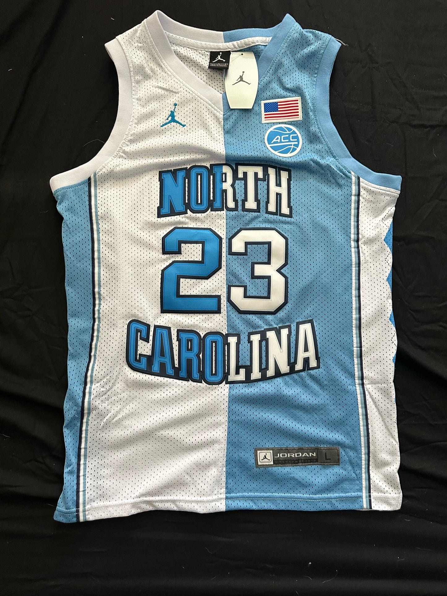 Retro 1/2& 1/2 North Carolina Tar Heels Jordan Basketball Vest Large Blue & White