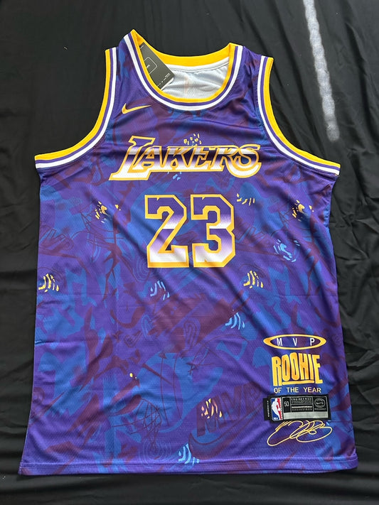 Retro Cloudy Los Angeles Lakers James Basketball Vest Large Purple