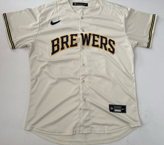 Milwaukee Brewers MLB Baseball Shirt Large Yelich 22 Cream