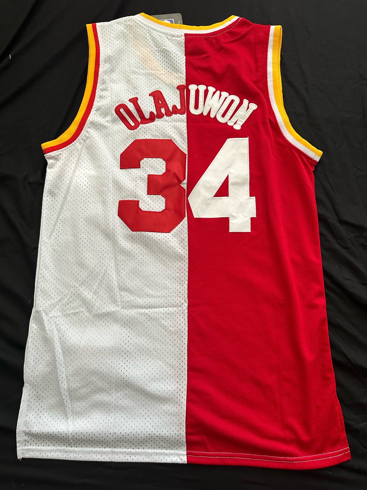 Retro 1/2& 1/2 Houston Rockets Olajuwon Basketball Vest Large Red & White