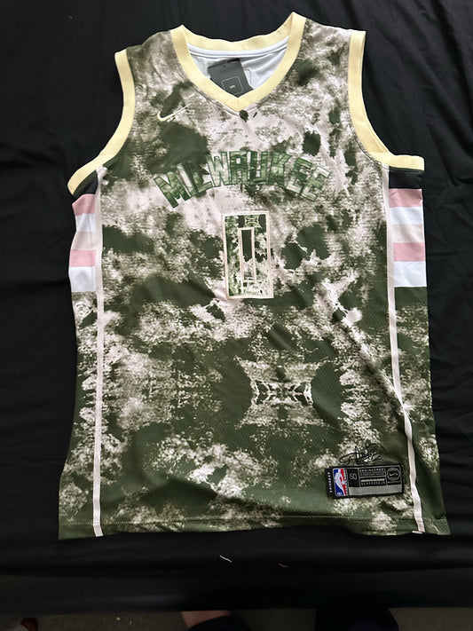 Retro Cloudy Milwaukee Bucks Lillard Basketball Vest Large Green