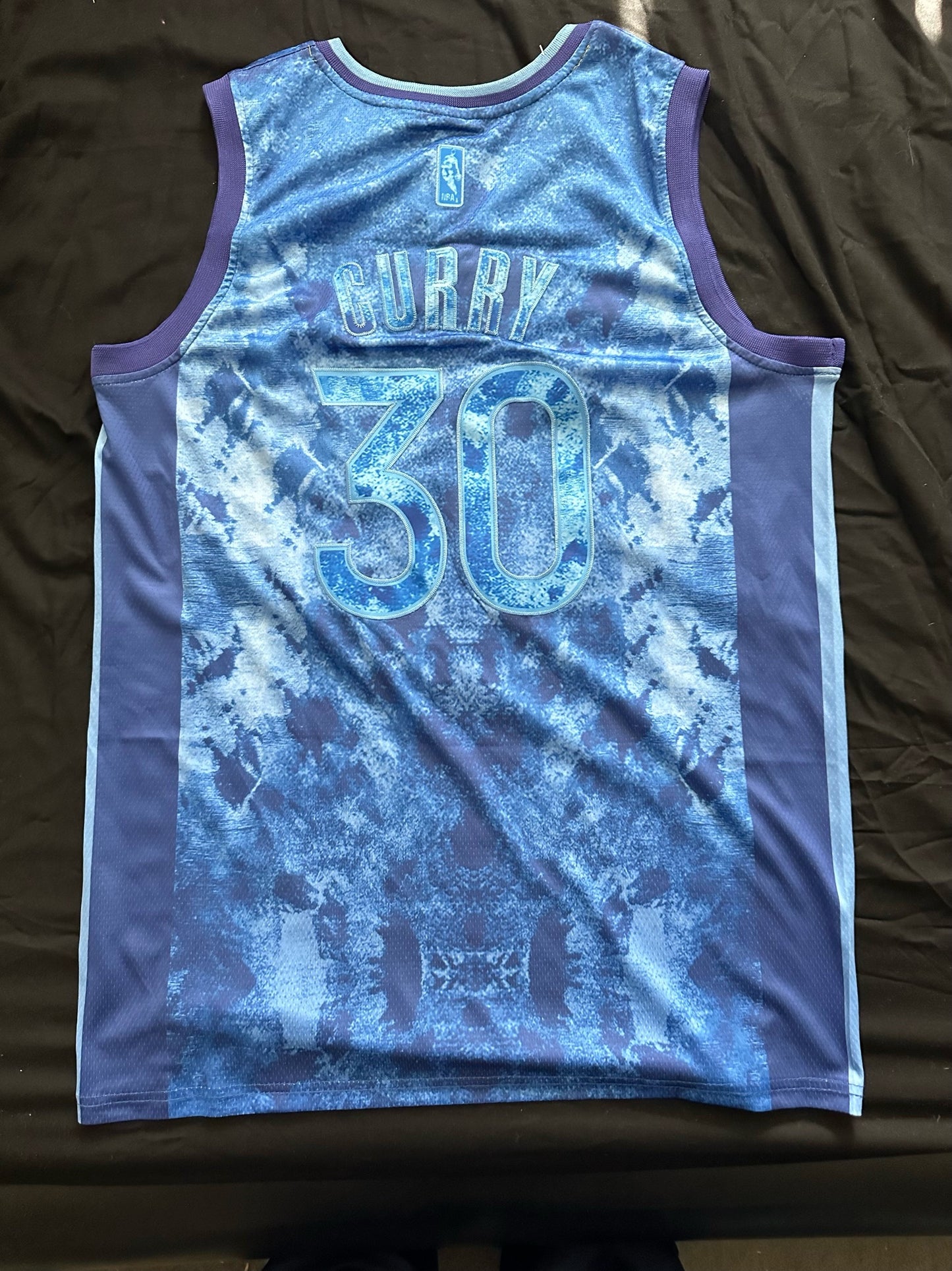 Retro Cloudy Golden State Warriors Curry Basketball Vest Large Blue