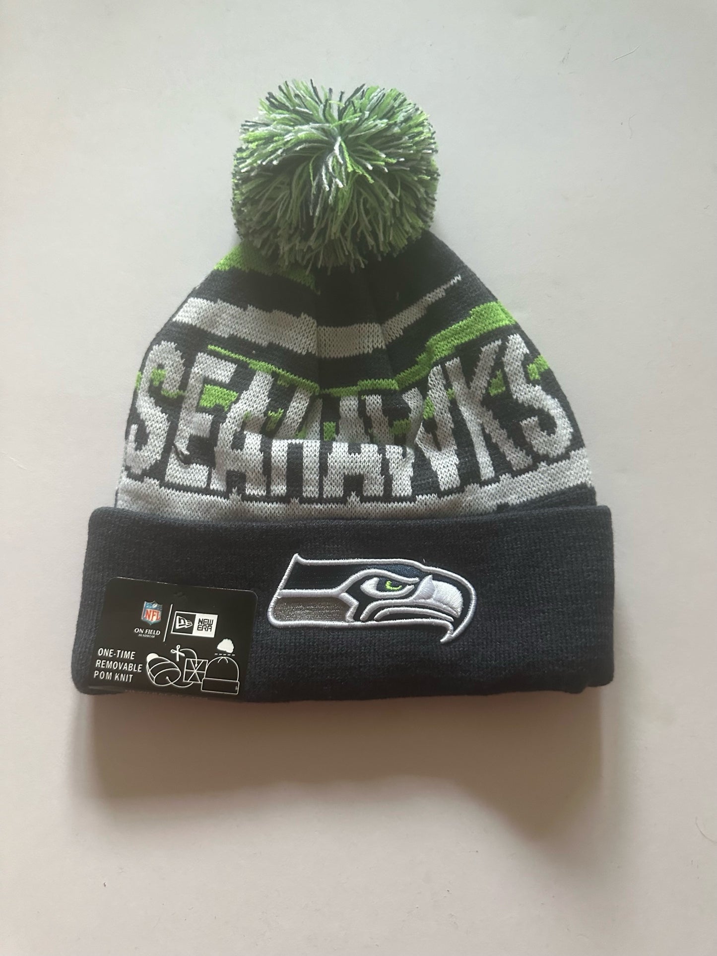 Seattle Seahawks NFL Bobble Beanie Multi Colour With Tags on