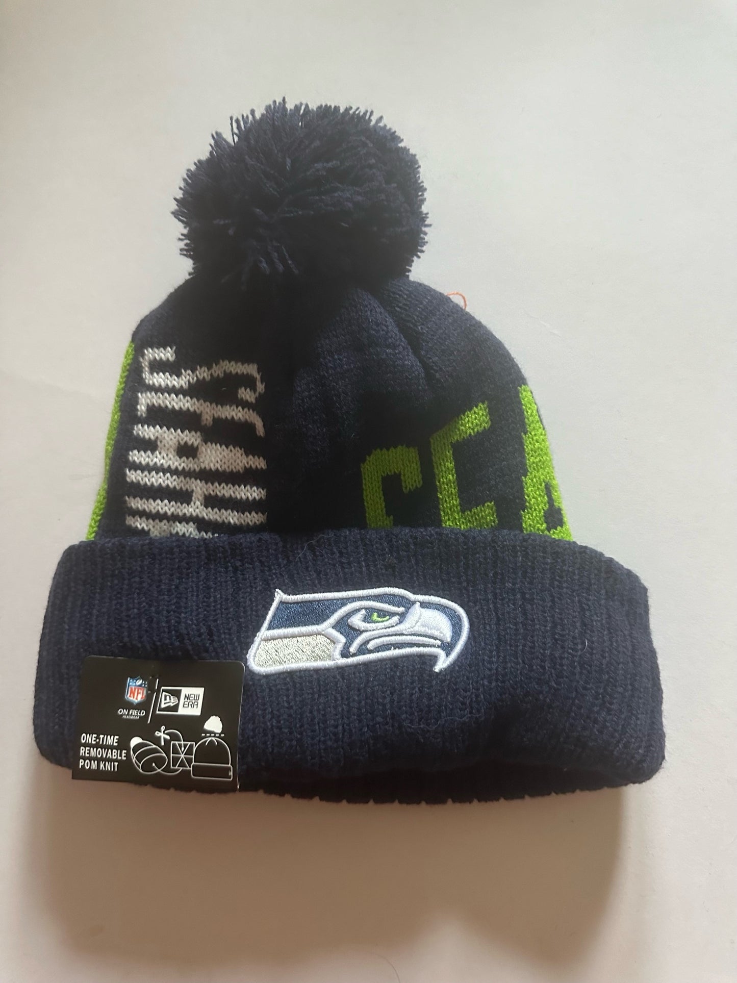 Seattle Seahawks NFL Bobble Beanie Multi Colour With Tags on