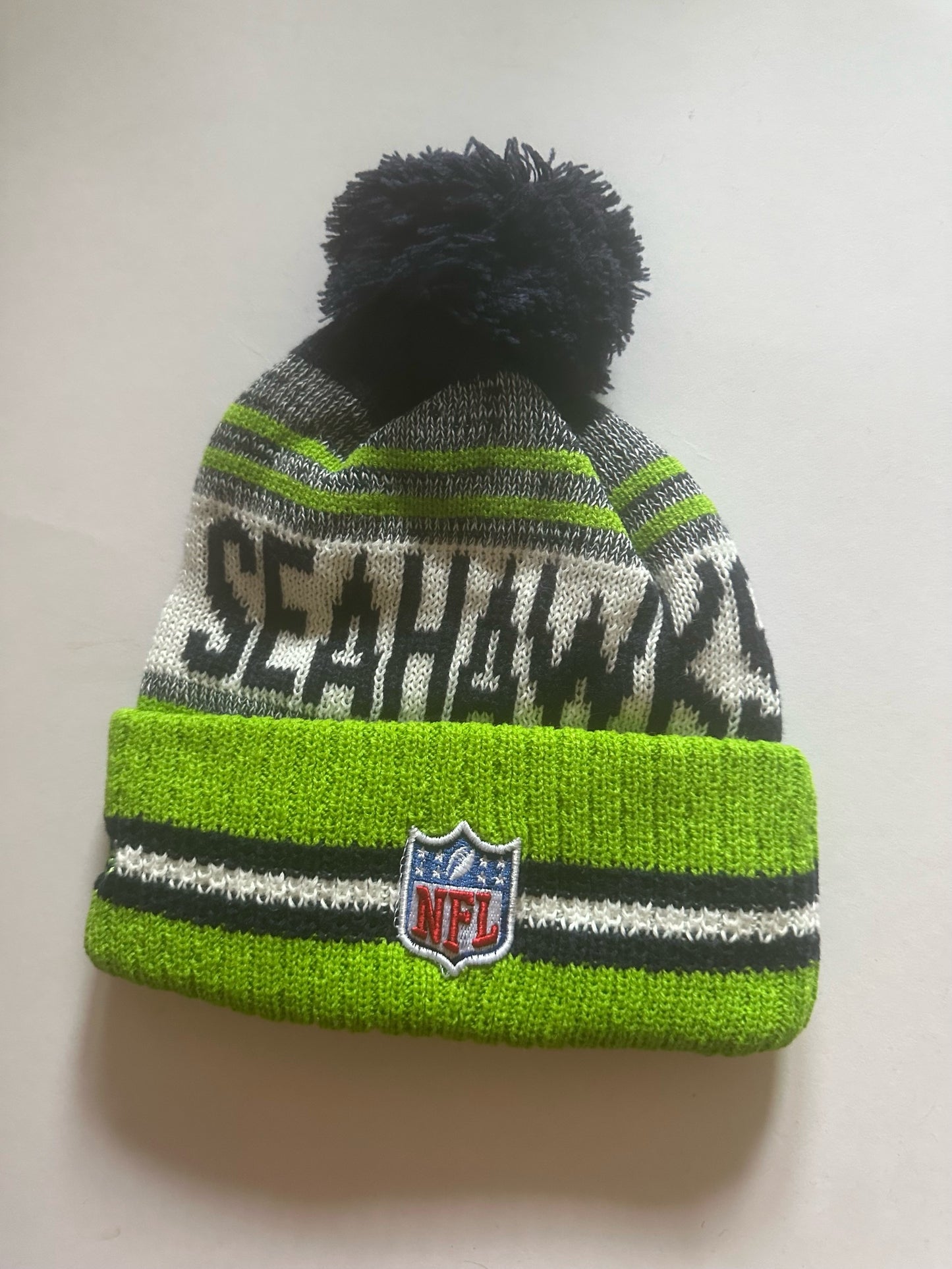 Seattle Seahawks NFL Bobble Beanie Multi Colour With Tags on