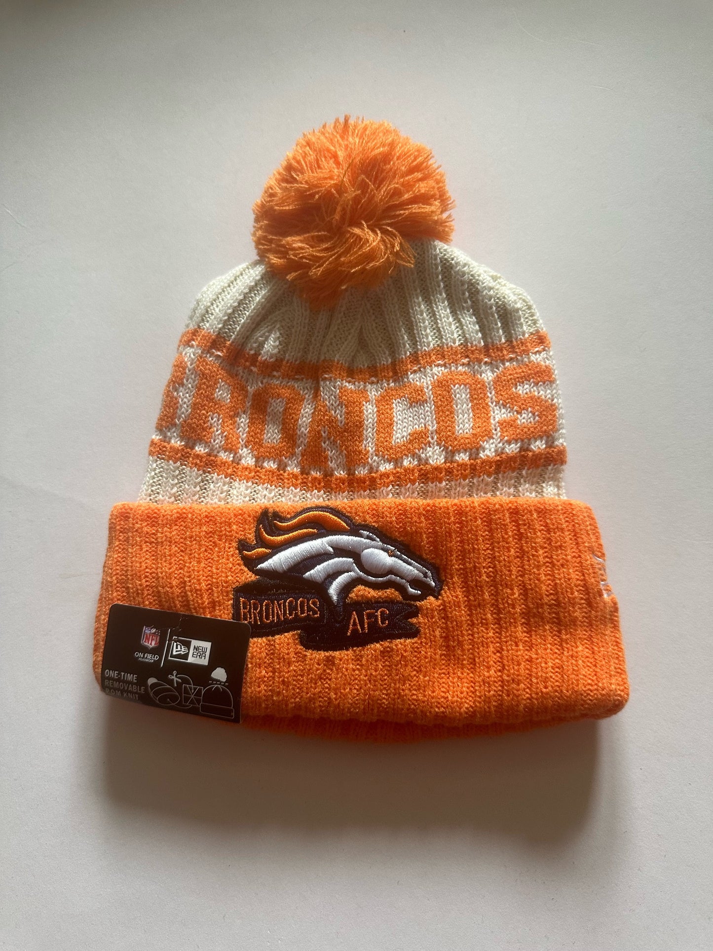 Denver Broncos NFL Bobble Beanie Multi Colour With Tags on