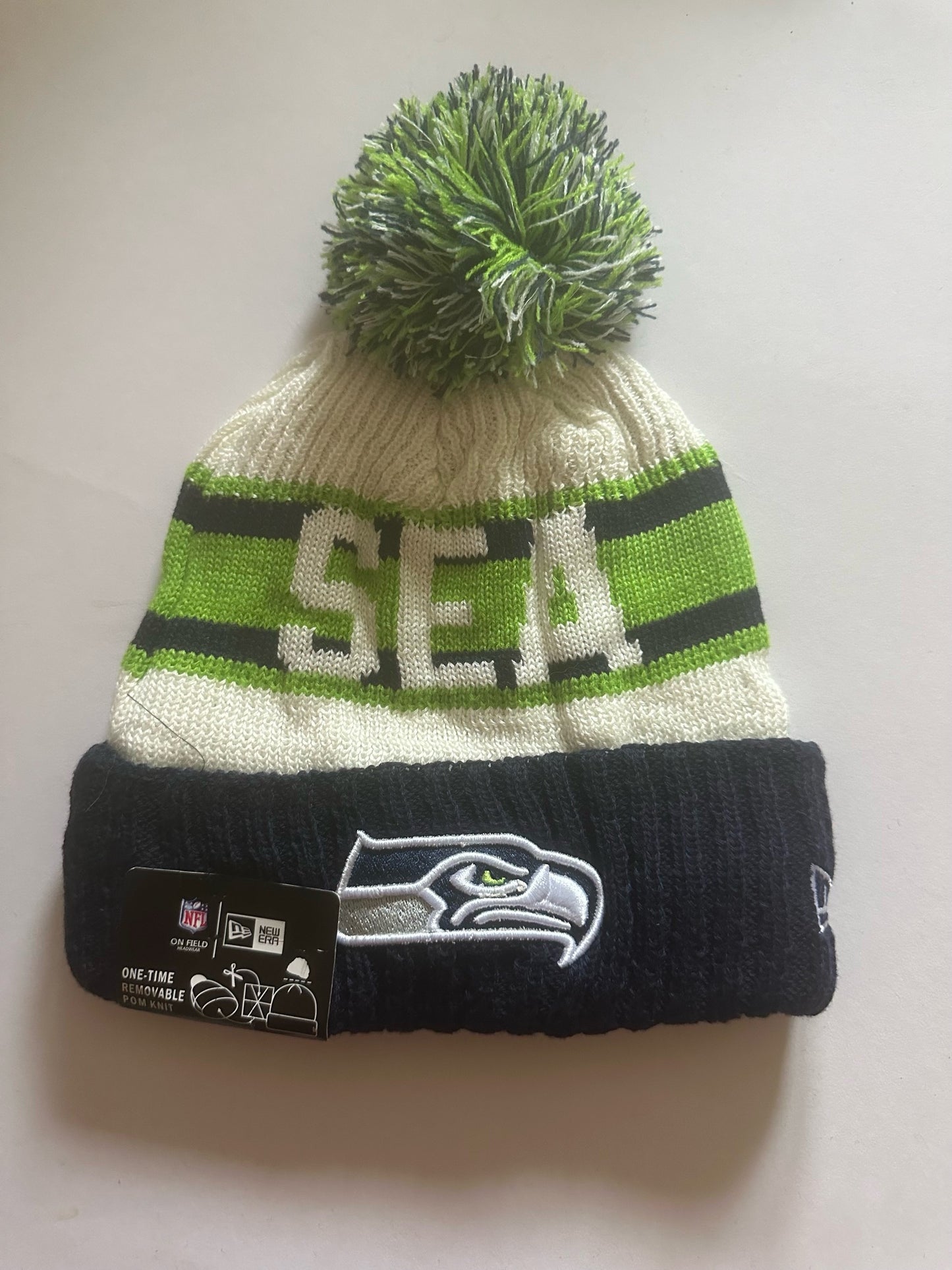 Seattle Seahawks NFL Bobble Beanie Multi Colour With Tags on