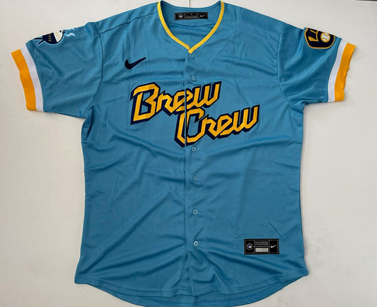 Milwaukee Brewers Yelich MLB Baseball Shirt Large 22 Blue