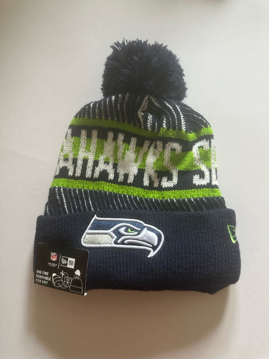 Seattle Seahawks NFL Bobble Beanie Multi Colour With Tags on