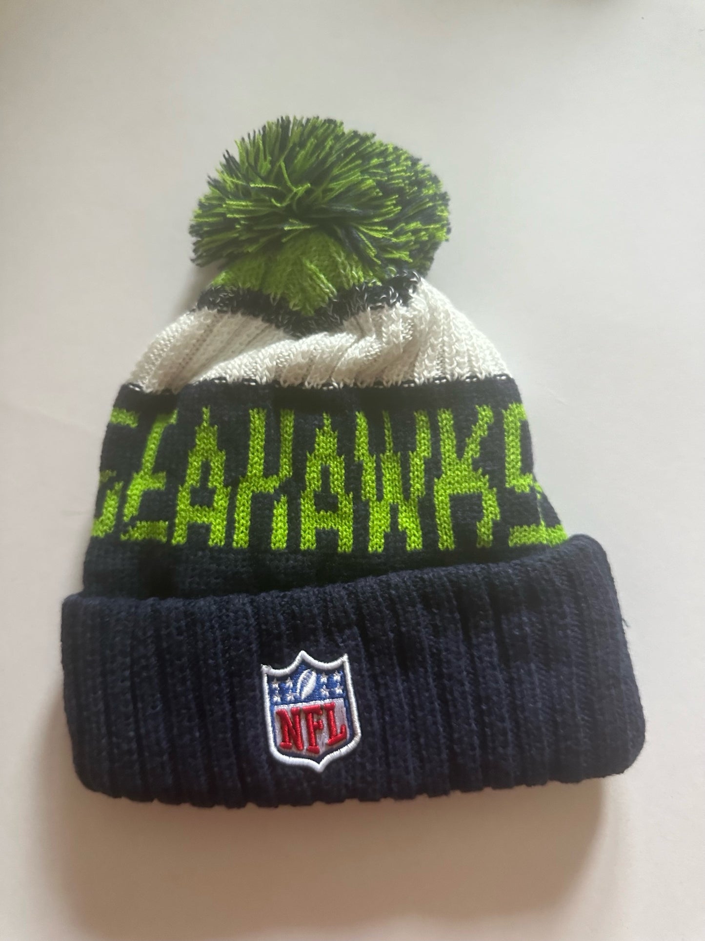 Seattle Seahawks NFL Bobble Beanie Multi Colour With Tags on