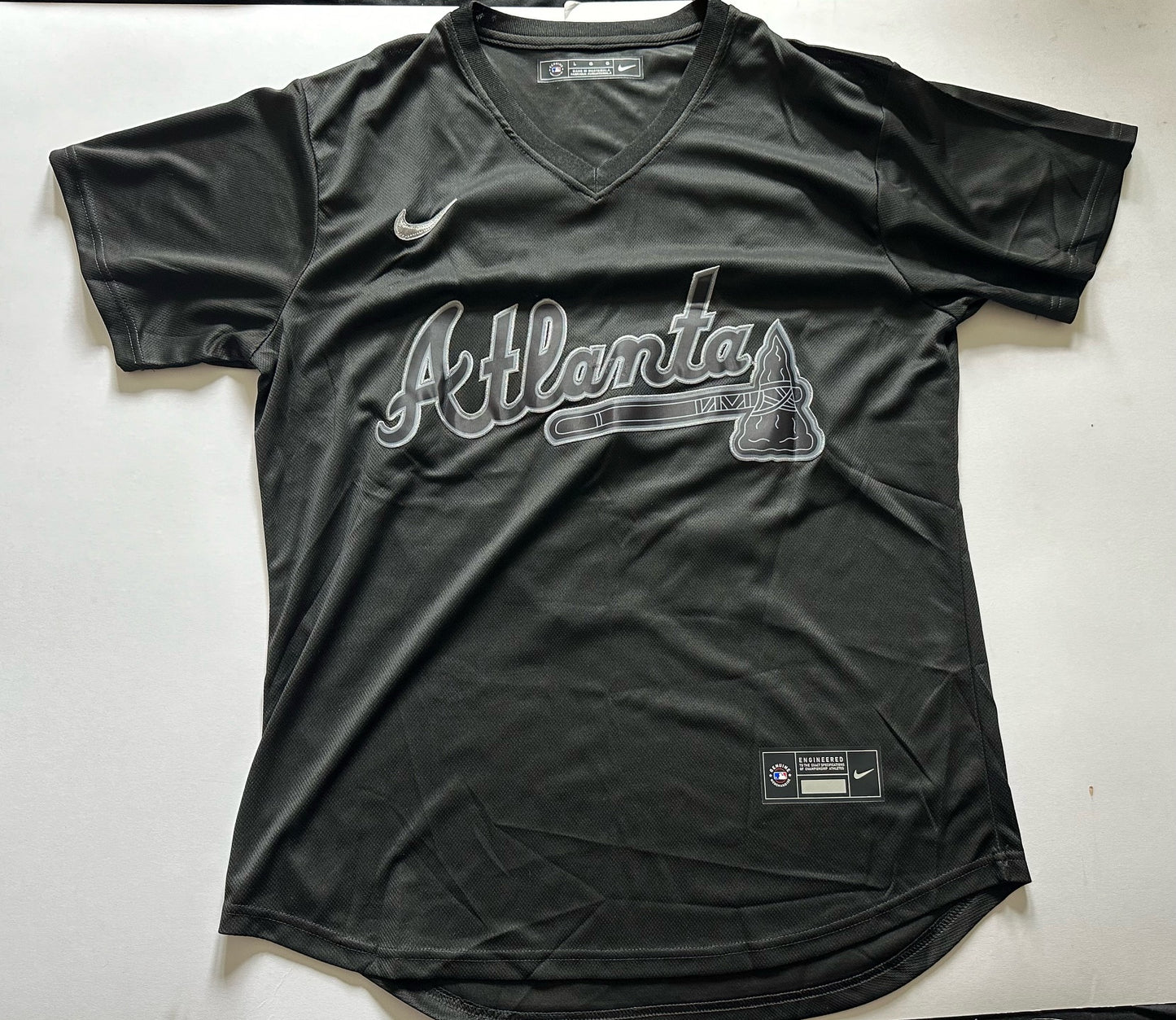 Atlanta Braves Retro MLB Baseball Shirt Large Acuna Jr 13 Black