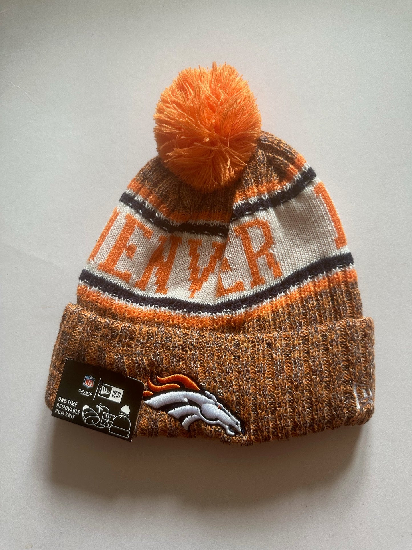 Denver Broncos NFL Bobble Beanie Multi Colour With Tags on