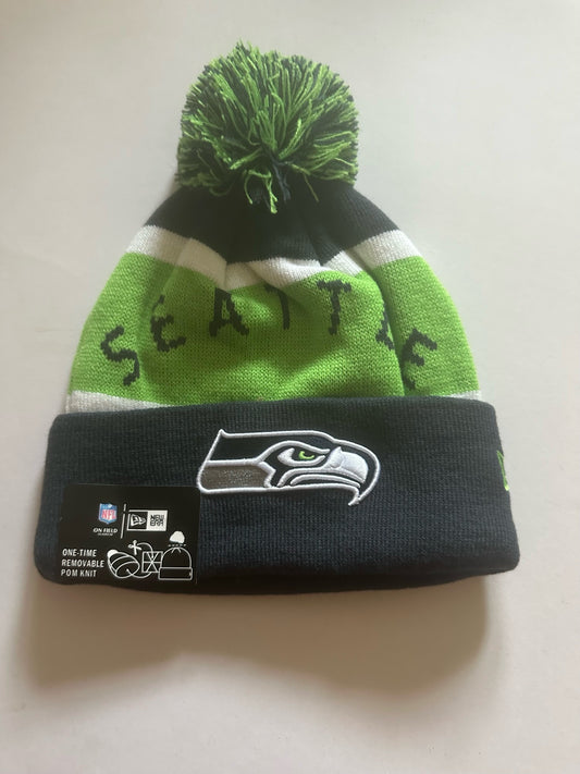 Seattle Seahawks NFL Bobble Beanie Multi Colour With Tags on