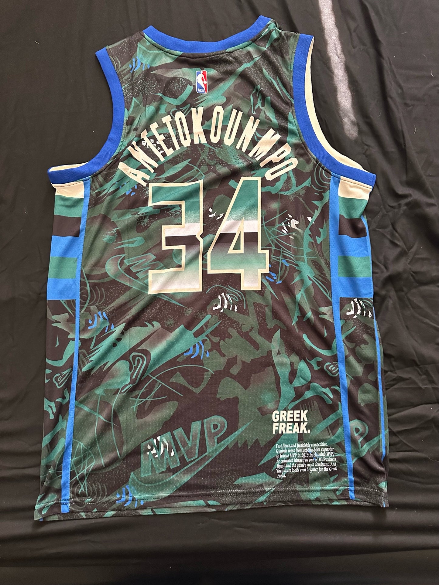 Retro Cloudy Milwaukee Bucks Antetokounmpo Basketball Vest Large Green